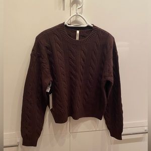 Aritzia babaton cable knit sweater in rich mocha brown, size small